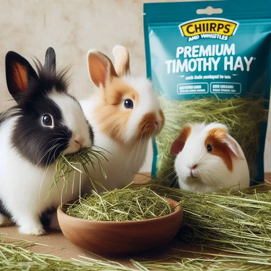 Timothy hay and specialized nutrition pellets for guinea pigs and rabbits at Chirps & Whistle Pet Shop in Sector 109 Gurugram near Dwarka Expressway.