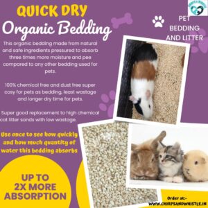 Natural Corn Cob Bedding & Cat Litter Alternative Keep your pet's habitat clean and dry with 100% natural, dust-free Corn Cob Bedding. Engineered to absorb 3x more moisture than standard bedding, it offers longer dry times, minimal wastage, and zero chemicals—making it an ideal bedding for small pets and a natural replacement for chemical cat litter. Available at Chirps & Whistle (Surya Estate Farm, Sector 109, Gurugram) with safe, temperature-controlled doorstep delivery across Delhi NCR. Call/WhatsApp 8178257514 to order!